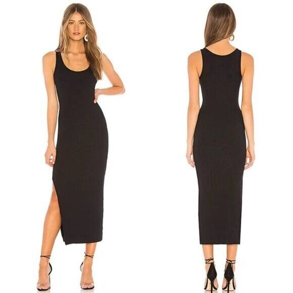 REVOLVE Dresses & Skirts - LOVERS + FRIENDS Matriarch Midi Dress Black Leg Slit Stretch Small EUC